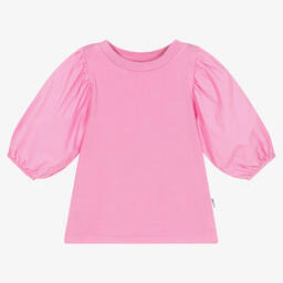 Molo-Girls Pink Cotton Puff Sleeve Top | Childrensalon Outlet