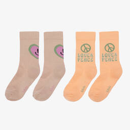 Molo-Girls Pink Cotton Smile Socks (2 Pack) | Childrensalon Outlet