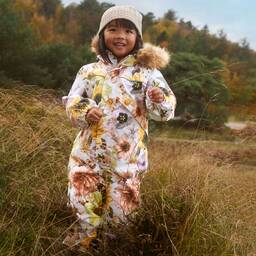 Molo-Girls Pink Floral Waterproof Snowsuit | Childrensalon Outlet