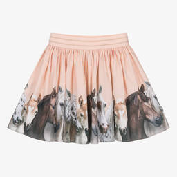 Molo-Girls Pink Organic Cotton Horse Print Skirt | Childrensalon Outlet