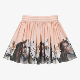 Molo-Girls Pink Organic Cotton Horse Print Skirt | Childrensalon Outlet