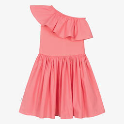 Molo-Girls Pink Organic Cotton One Shoulder Dress | Childrensalon Outlet