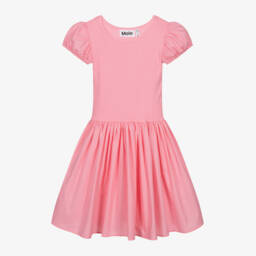 Molo-Girls Pink Organic Cotton Puff-Sleeve Frock | Childrensalon Outlet