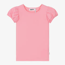 Molo-Girls Pink Puff-Sleeve Cotton Top | Childrensalon Outlet