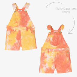 Molo-Girls Pink & Yellow Tie Dye Short Dungarees | Childrensalon Outlet