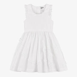 Molo-Girls Pure White Cotton Ruffle Dress | Childrensalon Outlet