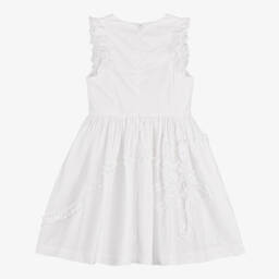 Molo-Girls Pure White Cotton Ruffle Dress | Childrensalon Outlet