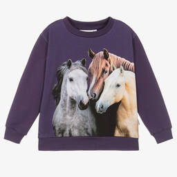 Molo-Girls Purple Cotton Horses Top | Childrensalon Outlet