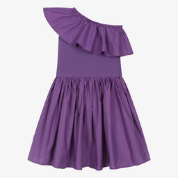 Molo-Girls Purple Organic Cotton One Shoulder Dress | Childrensalon Outlet