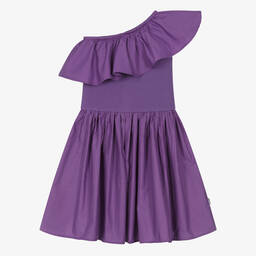 Molo-Girls Purple Organic Cotton One Shoulder Dress | Childrensalon Outlet
