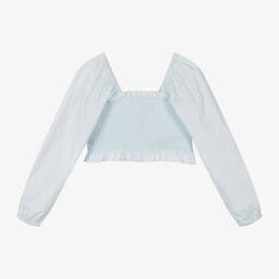 Molo-Girls Sky-Toned Ruched Cotton Top | Childrensalon Outlet