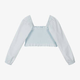 Molo-Girls Sky-Toned Ruched Cotton Top | Childrensalon Outlet