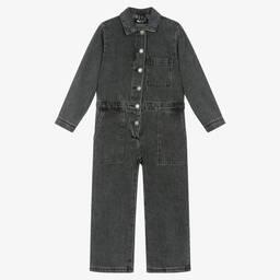 Molo-Girls Washed Grey Denim Jumpsuit | Childrensalon Outlet