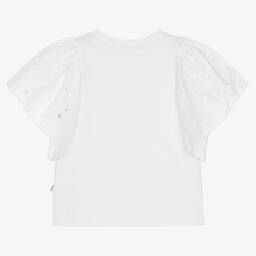 Molo-Girls White Cotton Broderie Anglaise T-Shirt | Childrensalon Outlet