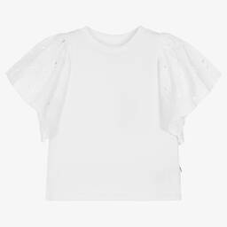 Molo-Girls White Cotton Broderie Anglaise T-Shirt | Childrensalon Outlet