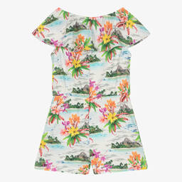Molo-Girls White Cotton Tropical Print Playsuit | Childrensalon Outlet