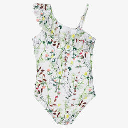 Molo-Girls White Floral Swimsuit (UPF50+) | Childrensalon Outlet