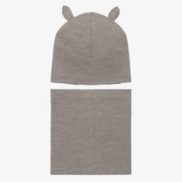 مولو-طقم قبعة وسنود مزيج صوف وأكريليك لون رمادي | Childrensalon Outlet