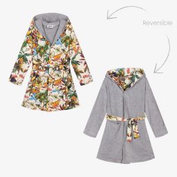 مولو-روب بوجهين قطن عضوي جيرسي لون عاجي ورمادي | Childrensalon Outlet