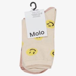 مولو-جوارب مزيج قطن محبوك لون عاجي وزهري للبنات (عدد 2) | Childrensalon Outlet