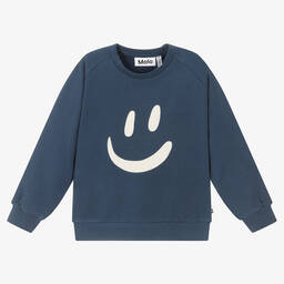 Molo-Navy Blue Organic Cotton Smile Sweatshirt | Childrensalon Outlet
