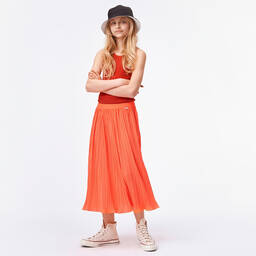 Molo-Neon Coral Pink Pleated Skirt | Childrensalon Outlet