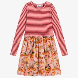 Molo-Pink & Red Fawn Print Dress | Childrensalon Outlet