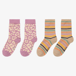 مولو-جوارب مزيج قطن محبوك لون بنفسجي وذهبي للبنات (عدد 2) | Childrensalon Outlet