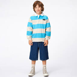 Molo-Teen Boys Blue Striped Cotton Rugby Shirt | Childrensalon Outlet