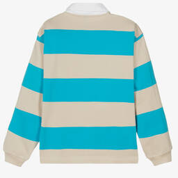 Molo-Teen Boys Blue Striped Cotton Rugby Shirt | Childrensalon Outlet