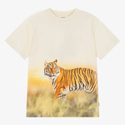 Molo-Teen Boys Ivory Cotton Tiger T-Shirt | Childrensalon Outlet