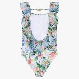 Molo-Teen Girls Blue Floral Ruffle Swimsuit (UPF50+) | Childrensalon Outlet