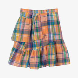 Molo-تنورة تينز بناتي قطن كاروهات لون أزرق وبرتقالي | Childrensalon Outlet