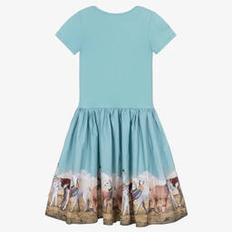 Molo-Голубое платье из органического хлопка с ламами | Childrensalon Outlet