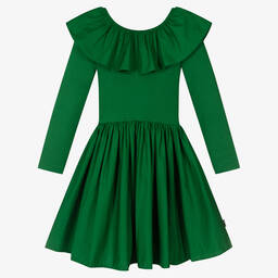 Molo-Teen Girls Dark Green Organic Cotton Dress | Childrensalon Outlet
