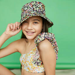 Molo-مايو بيكيني مزين بكشكش لون أصفر وزهري (UPF50+) | Childrensalon Outlet