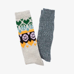 Molo-جوارب طويلة قطن محبوك لون رمادي وأزرق (عدد 2) | Childrensalon Outlet
