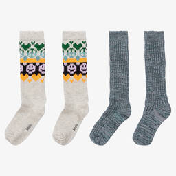 Molo-جوارب طويلة قطن محبوك لون رمادي وأزرق (عدد 2) | Childrensalon Outlet