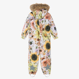 Molo-Teen Girls Grey & Pink Floral Snowsuit | Childrensalon Outlet