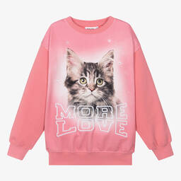 Molo-Teen Girls Pink Cat Cotton Sweatshirt | Childrensalon Outlet