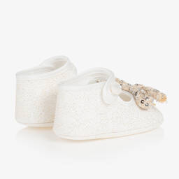 Monnalisa-Кремовые пинетки с золотистыми акцентами | Childrensalon Outlet