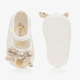 Monnalisa-Кремовые пинетки с золотистыми акцентами | Childrensalon Outlet