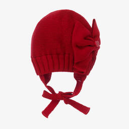 Monnalisa-Baby Girls Red Bow Knit Hat | Childrensalon Outlet