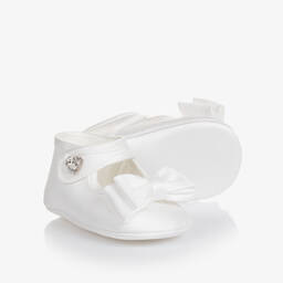 Monnalisa-Baby Girls White Bow Pre-Walker Shoes | Childrensalon Outlet