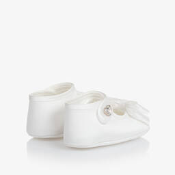 Monnalisa-Baby Girls White Bow Pre-Walker Shoes | Childrensalon Outlet