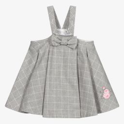 Monnalisa-Baby Grey Check Pinafore Dress | Childrensalon Outlet