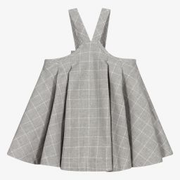 Monnalisa-Baby Grey Check Pinafore Dress | Childrensalon Outlet