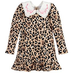 Monnalisa-Beige Leopard Jersey Dress  | Childrensalon Outlet