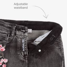 Monnalisa-Black Floral Denim Jeans | Childrensalon Outlet