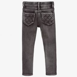 Monnalisa-Black Floral Denim Jeans | Childrensalon Outlet